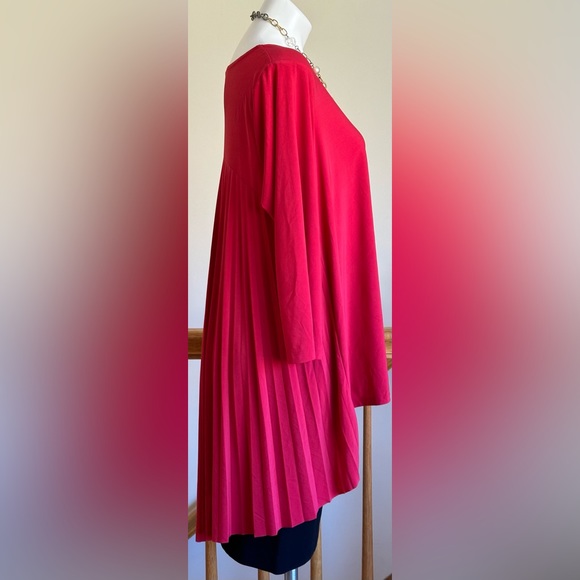 Attitudes By Renee Red/Pink Long Asymmetrical Pleated In Back  3/4 Sleeves Sz L. - Picture 3 of 13